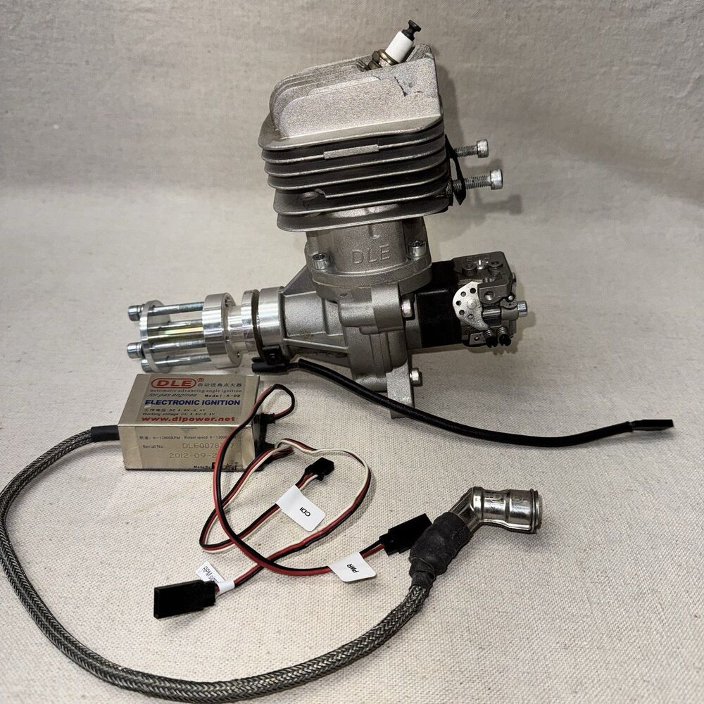 Two Stroke 55CC DLE55RA Rear Exhaust Gas Engine w/Ignition for RC Plane - Used